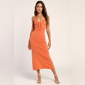 Lulus Your Sweetheart Orange Ribbed Bodycon Midi Dress